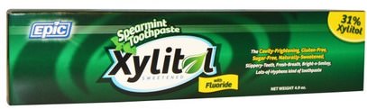 Epic Dental, Xylitol Sweetened, Spearmint Toothpaste with Fluoride, 4.9 oz ,حمام، الجمال، العناية بالفم عن طريق الفم، إكسيليتول العناية بالفم، معجون الأسنان