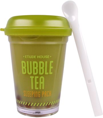 Etude House, Bubble Tea Sleeping Pack, Green Tea, 3.5 oz (100 g) ,حمام، الجمال، الجلد، الكريمات الليل