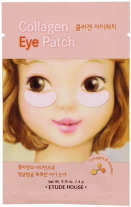 Etude House, Collagen Eye Patch, 2 Patches, 0.14 oz (4 g) ,الجمال، أقنعة الوجه، أقنعة ورقة