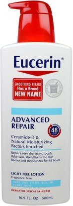 Eucerin, Advanced Repair, Light Feel Lotion, Fragrance Free, 16.9 fl oz (500 ml) ,حمام، الجمال، غسول الجسم، يوسيرين إصلاح