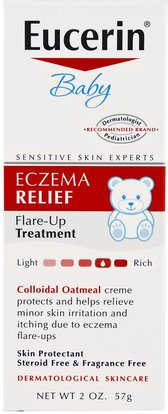 Eucerin, Baby, Eczema Relief, Flare Up Treatment, Fragrance Free, 2 oz (57 g) ,حمام، الجمال، غسول الجسم، الأكزيما يوسيرين، غسول الطفل