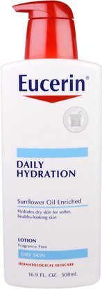 Eucerin, Daily Hydration, Lotion, Fragrance Free, 16.9 fl oz (500 ml) ,حمام، الجمال، غسول الجسم، يوسيرين الرطوبة اليومية