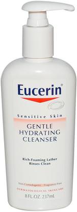 Eucerin, Gentle Hydrating Cleanser, Fragrance Free, 8 fl oz (237 ml) ,الجمال، العناية بالوجه، يوسيرين العناية بالوجه، نوع الجلد الوردية، البشرة الحساسة