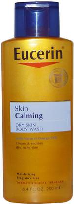Eucerin, Skin Calming, Dry Skin Body Wash, Fragrance Free, 8.4 fl oz (250 ml) ,يوسيرين غسل الجسم، يوسيرين الهدوء
