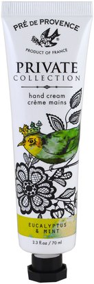 European Soaps, LLC, Pre de Provence, Private Collection, Hand Cream, Eucalyptus & Mint, 2.3 fl oz (70 ml) ,الصحة، الجلد