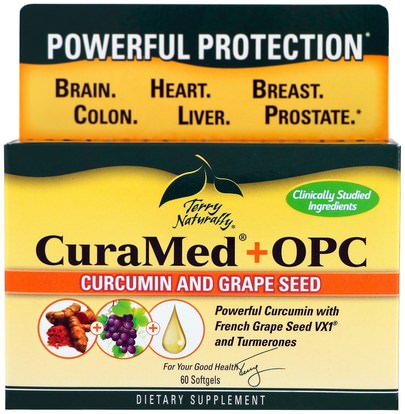 EuroPharma, Terry Naturally, CuraMed + OPC, Curcumin and Grape Seed, 60 Softgels ,الصحة