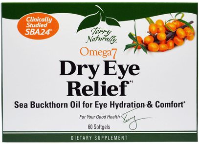EuroPharma, Terry Naturally, Omega 7 Dry Eye Relief, 60 Softgels ,والمكملات الغذائية، أوميغا 7، العناية بالعيون، والرعاية الرؤية، والرؤية