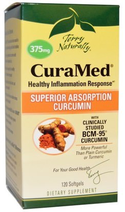 EuroPharma, Terry Naturally, CuraMed, 375 mg, 120 Softgels ,والمكملات الغذائية، ومضادات الأكسدة