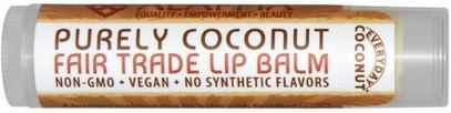 Everyday Coconut, Fair Trade Lip Balm, Purely Coconut, 0.15 oz (4.25 g) ,حمام، الجمال، العناية الشفاه، بلسم الشفاه