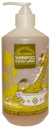 Everyday Coconut, Shampoo & Body Wash, Gentle for Babies on Up, Coconut Chamomile, 16 fl oz (475 ml) ,حمام، جمال، شامبو، أطفال شامبو، هلام الاستحمام، الاطفال غسل الجسم، استحمام الطفل هلام