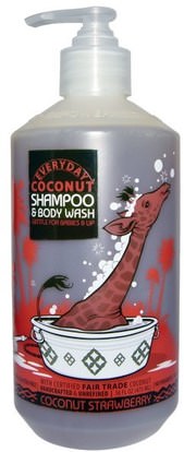 Everyday Coconut, Shampoo & Body Wash, Gentle for Babies on Up, Coconut Strawberry, 16 fl oz (475 ml) ,حمام، جمال، شامبو، أطفال شامبو، هلام الاستحمام، الاطفال غسل الجسم، استحمام الطفل هلام