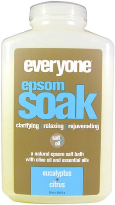 Everyone, Epsom Soak, Eucalyptus + Citrus, 30 oz (850.5 g) ,حمام، الجمال، أملاح الاستحمام