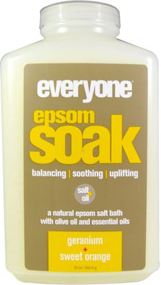 Everyone, Epsom Soak, Geranium + Sweet Orange, 30 oz (850.5 g) ,حمام، الجمال، أملاح الاستحمام