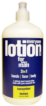 Everyone, Lotion For Every Man 3 in 1, Cucumber + Lemon, 32 fl oz (960 ml) ,حمام، الجمال، غسول الجسم، رجل العناية بالبشرة
