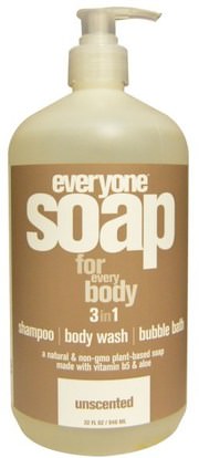 Everyone, Soap For Everybody 3 in 1, Unscented, 32 fl oz (946 ml) ,حمام، الجمال، الشعر، فروة الرأس، الشامبو، مكيف