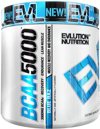 EVLution Nutrition, BCAA 5000, Blue Raz, 8.5 oz (240 g) ,والرياضة، والمكملات الغذائية، بكا (متفرعة سلسلة الأحماض الأمينية)