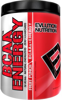 EVLution Nutrition, BCAA Energy, Fruit Punch, 10.2 oz (288 g) ,المكملات الغذائية، والأحماض الأمينية، بكا (متفرعة سلسلة الأحماض الأمينية)، والرياضة، والعضلات