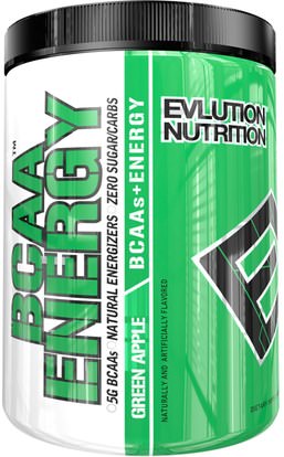 EVLution Nutrition, BCAA Energy, Green Apple, 10.2 oz (291 g) ,المكملات الغذائية، والأحماض الأمينية، بكا (متفرعة سلسلة الأحماض الأمينية)
