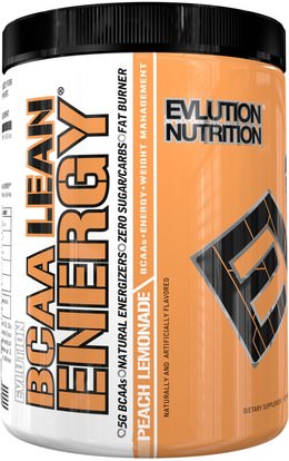EVLution Nutrition, BCAA Lean Energy, Peach Lemonade, 13.3 oz (378 g) ,والرياضة، والمكملات الغذائية، بكا (متفرعة سلسلة الأحماض الأمينية)