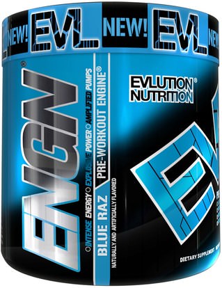 EVLution Nutrition, ENGN Pre-Workout, Blue Raz, 8.9 oz (252 g) ,الرياضة، تجريب، العضلات