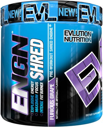 EVLution Nutrition, ENGN Shred, Pre-Workout Shred Engine, Furious Grape, 7.8 oz (222 g) ,والصحة، والطاقة، والرياضة