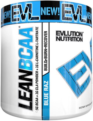 EVLution Nutrition, Lean BCAA, Blue Raz, 9.4 oz (267 g) ,المكملات الغذائية، والأحماض الأمينية، بكا (متفرعة سلسلة الأحماض الأمينية)، والرياضة، والعضلات