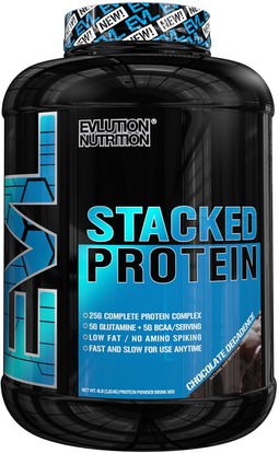 EVLution Nutrition, Stacked Protein, Chocolate Decadence, 4 lb (1,813 g) ,والرياضة، والمكملات الغذائية، بروتين مصل اللبن