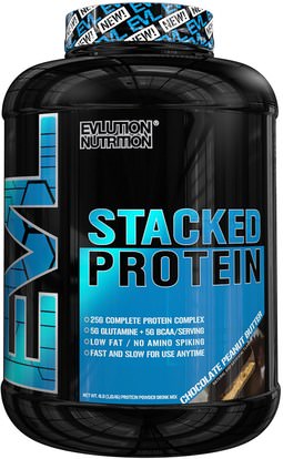 EVLution Nutrition, Stacked Protein, Chocolate Peanut Butter, 4 lb (1,813 g) ,والرياضة، والمكملات الغذائية، بروتين مصل اللبن