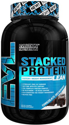EVLution Nutrition, Stacked Protein Lean, Chocolate Decadence, 2 lb (909 g) ,والرياضة، والمكملات الغذائية، بروتين مصل اللبن