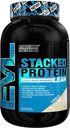 EVLution Nutrition, Stacked Protein Lean, Protein + Weight Management, Vanilla, 2 lbs (909 g) ,والرياضة، والمكملات الغذائية، بروتين مصل اللبن