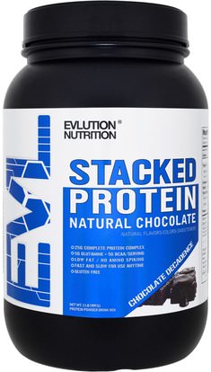 EVLution Nutrition, Stacked Protein, Natural Chocolate, Chocolate Decadence, 2 lb (909 g) ,والرياضة، والمكملات الغذائية، بروتين مصل اللبن