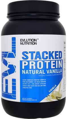 EVLution Nutrition, Stacked Protein Natural Vanilla, 2 lbs (909 g) ,والرياضة، والمكملات الغذائية، بروتين مصل اللبن