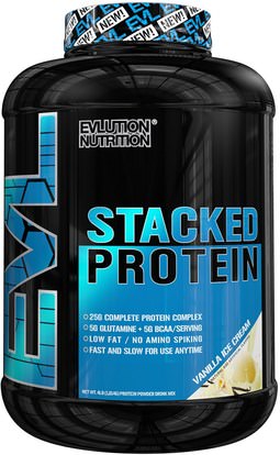 EVLution Nutrition, Stacked Protein, Vanilla Ice Cream, 4 lbs (1814 g) ,والرياضة، والمكملات الغذائية، بروتين مصل اللبن