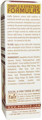 العناية بالوجه، زبدة الشيا Alaffia, Antioxidant Face Cream, Rooibos & Shea, 2.3 fl oz (68 ml)