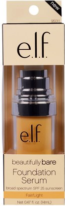 وجه E.L.F. Cosmetics, Beautifully Bare Foundation Serum, Broad Spectrum SPF 25 Sunscreen, Fair/Light, 0.47 fl oz (14 ml)