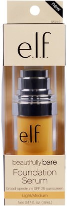 وجه E.L.F. Cosmetics, Beautifully Bare Foundation Serum, Broad Spectrum SPF 25 Sunscreen, Light/Medium, 0.47 fl (14 ml)