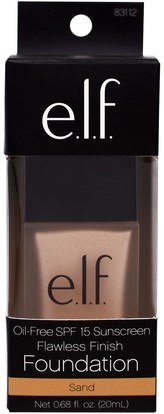 وجه E.L.F. Cosmetics, Flawless Finish Foundation, SPF 15 Sunscreen, Oil Free, Sand, 0.68 fl oz (20 ml)