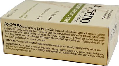 العناية بالوجه، بدن Aveeno, Active Naturals, Moisturizing Bar, Fragrance Free, 3.5 oz (100 g)