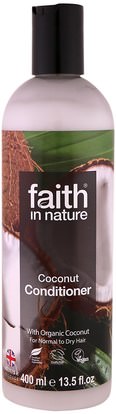 Faith in Nature, Conditioner, For Normal to Dry Hair, Coconut, 13.5 fl oz (400 ml) ,حمام، الجمال، الشعر، فروة الرأس، مكيفات