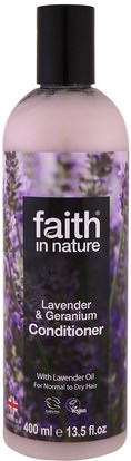 Faith in Nature, Conditioner, For Normal to Dry Hair, Lavender & Geranium, 13.5 fl oz (400 ml) ,حمام، الجمال، الشعر، فروة الرأس، مكيفات
