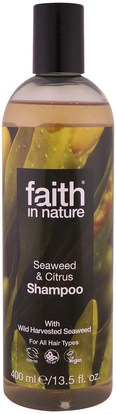 Faith in Nature, Shampoo, For All Hair Types, Seaweed & Citrus, 13.5 fl. oz (400 ml) ,حمام، الجمال، دقة بالغة، فروة الرأس