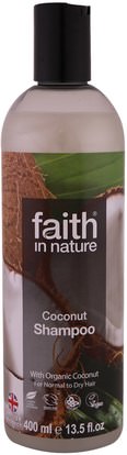 Faith in Nature, Shampoo, For Normal to Dry Hair, Coconut, 13.5 fl oz (400 ml) ,حمام، الجمال، دقة بالغة، فروة الرأس