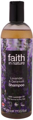 Faith in Nature, Shampoo, For Normal to Dry Hair, Lavender & Geranium, 13.5 fl oz (400 ml) ,حمام، الجمال، دقة بالغة، فروة الرأس