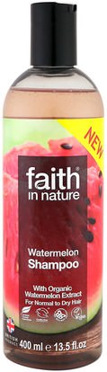 Faith in Nature, Shampoo, For Normal to Dry Hair, Watermelon, 13.5 fl oz (400 ml) ,حمام، الجمال، دقة بالغة، فروة الرأس