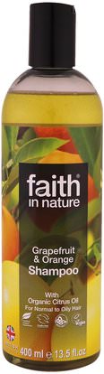 Faith in Nature, Shampoo, For Normal To Oily Hair, Grapefruit & Orange, 13.5 fl oz (400 ml) ,حمام، الجمال، دقة بالغة، فروة الرأس
