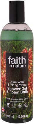 Faith in Nature, Shower Gel & Foam Bath, Aloe Vera & Ylang Ylang, 13.5 fl. oz (400 ml) ,حمام، الجمال، هلام الاستحمام