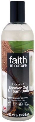 Faith in Nature, Shower Gel & Foam Bath, Coconut, 13.5 fl oz (400 ml) ,حمام، الجمال، هلام الاستحمام