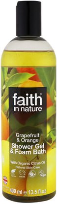 Faith in Nature, Shower Gel & Foam Bath, Grapefruit & Orange, 13.5 fl oz (400 ml) ,حمام، الجمال، هلام الاستحمام