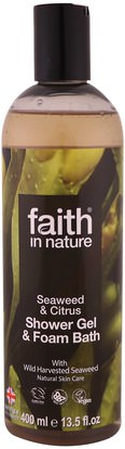 Faith in Nature, Shower Gel & Foam Bath, Seaweed & Citrus, 13.5 fl oz (400 ml) ,حمام، الجمال، هلام الاستحمام