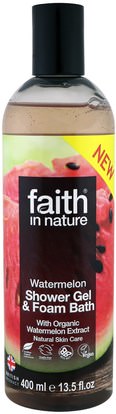 Faith in Nature, Shower Gel & Foam Bath, Watermelon, 13.5 fl oz (400 ml) ,حمام، الجمال، هلام الاستحمام